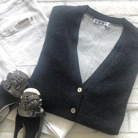 Kokun 100% Cashmere Cardigan Sweater in Charcoal Gray Sz S - Picture 1 of 8